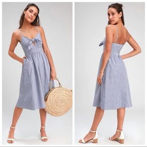 NWT Lulus Joyful Days Striped Knotted Front Dress w/Pockets Small